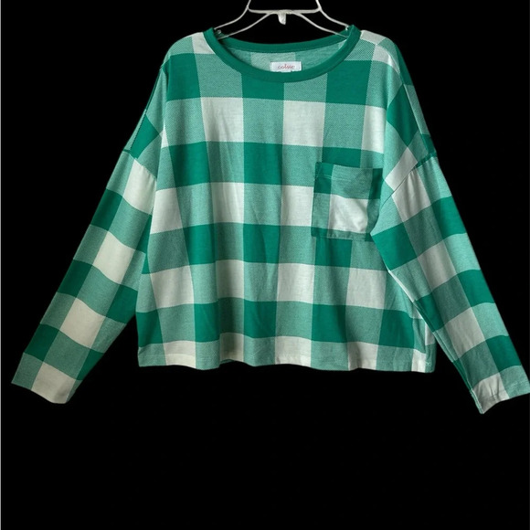 COLSIE Checkered Pull Over White & Green  Long Sleeves Large Top BNWOT - Picture 7 of 7